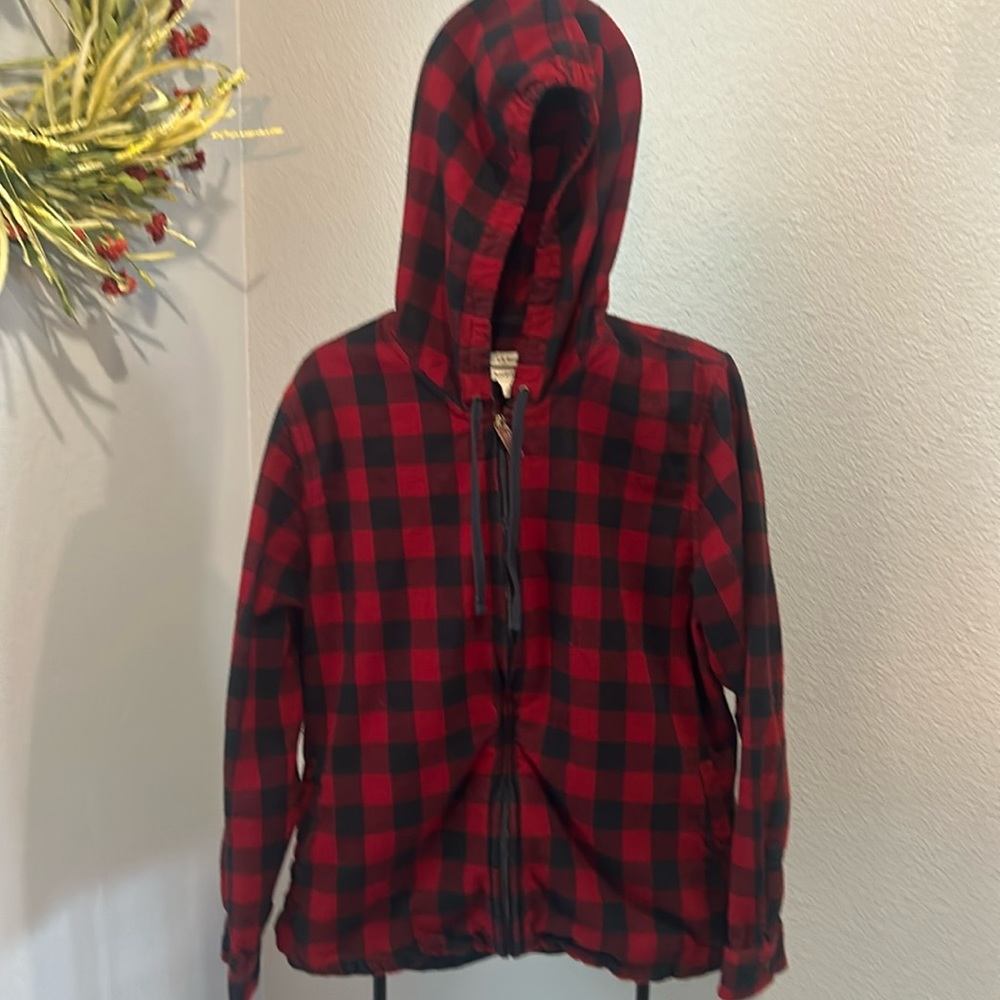 SOLD!  LL Bean Hooded Zip Up Flannel